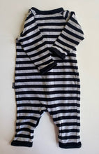 Load image into Gallery viewer, Bonds baby size 0-3 months black grey stripe one-piece growsuit, VGUC
