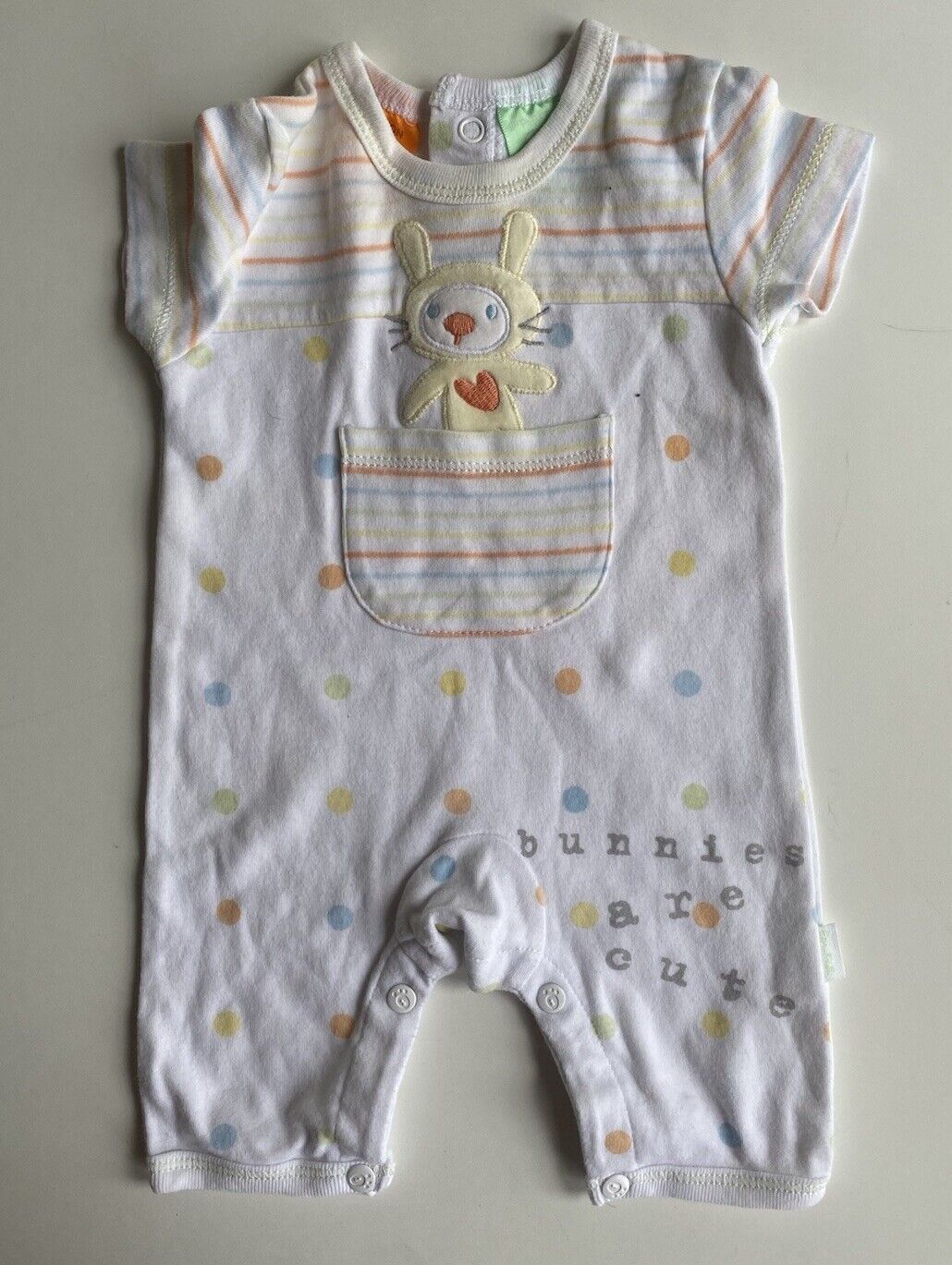 Pumpkin Patch baby size newborn white orange stripe one-piece bunny, VGUC