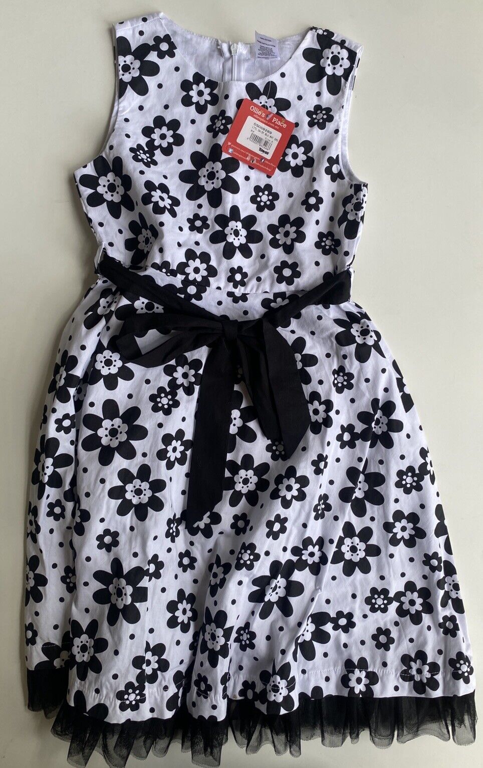 Ollie's Place kids girls size 8 black white floral tulle dress, BNWT