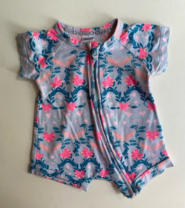 Bonds baby girl size 0-3 months zippy wondersuit romper blue pink floral, VGUC