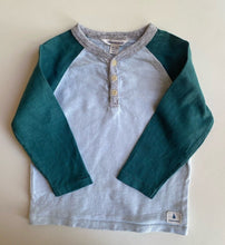 Load image into Gallery viewer, Country Road baby size 18-24 months blue green long sleeve henley top, VGUC
