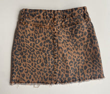 Load image into Gallery viewer, Cotton On Kids girls size 4 brown black leopard print denim mini skirt, VGUC
