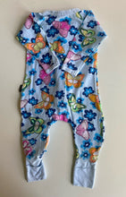 Load image into Gallery viewer, Bonds baby girl size 0-3 months zippy wondersuit blue butterflies, VGUC
