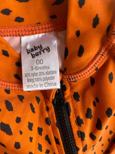 Baby Berry baby girl size 3-6 months orange black spotted swim bathers, VGUC