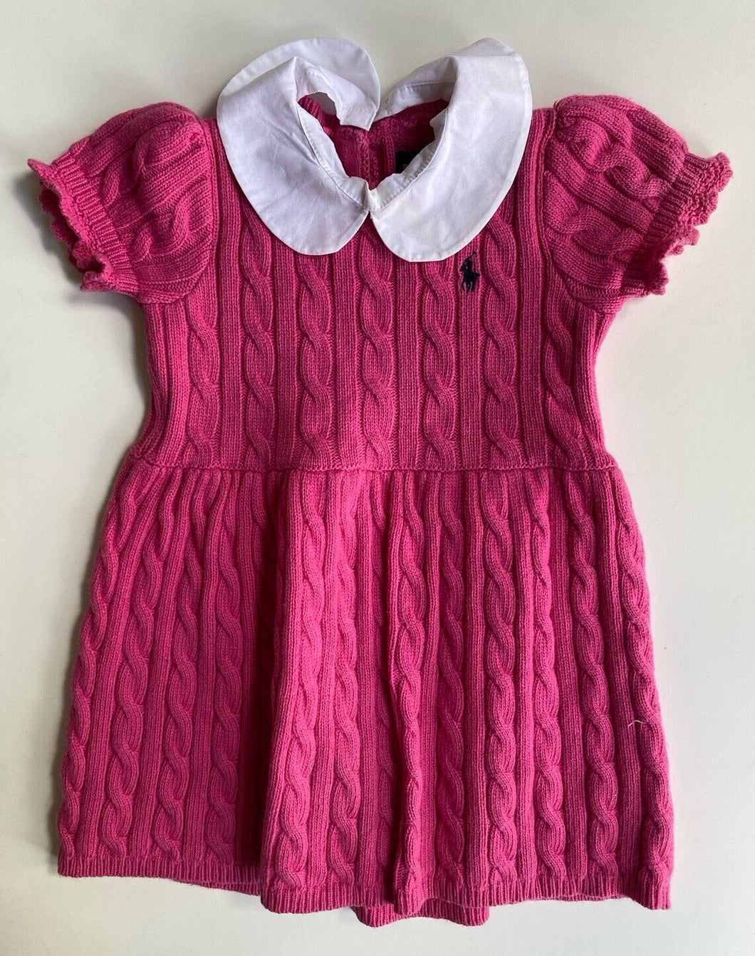 Ralph Lauren baby girl size 18-24 months pink cable knit wool blend dress, VGUC