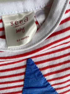 Seed baby size 0-3 months red white stripe one-piece gnome, VGUC