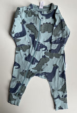 Load image into Gallery viewer, Huxbaby baby size 0-3 months green dinosaur one-piece zip, VGUC
