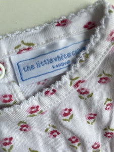 The White Linen Company baby girl size 0-3 months white pink floral top, GUC