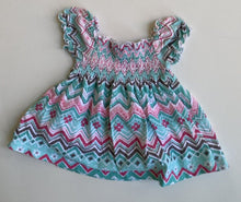 Load image into Gallery viewer, Target baby girl size 0-3 months green pink zig zag smocked dress, VGUC
