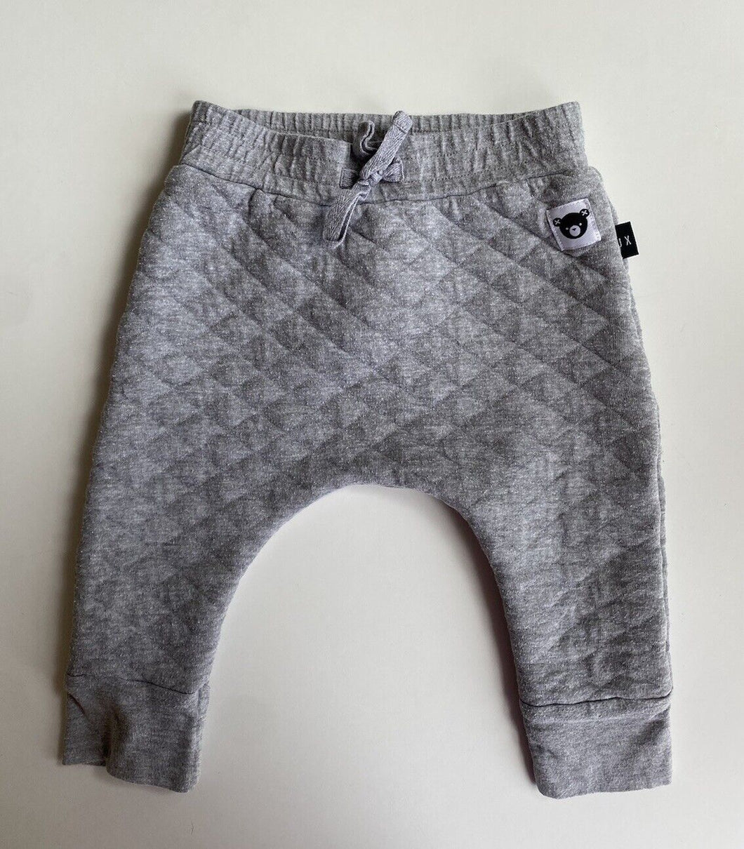 Huxbaby size 2 grey quilted drawstring track pants, GUC