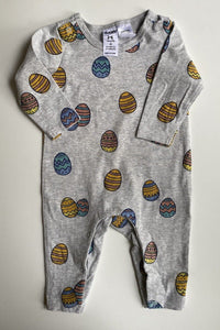 Cotton On baby size 3-6 months grey one-piece Easter eggs, EUC