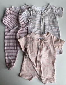 Anko baby girl size 0-3 months x3 one-piece pink white stripe, GUC