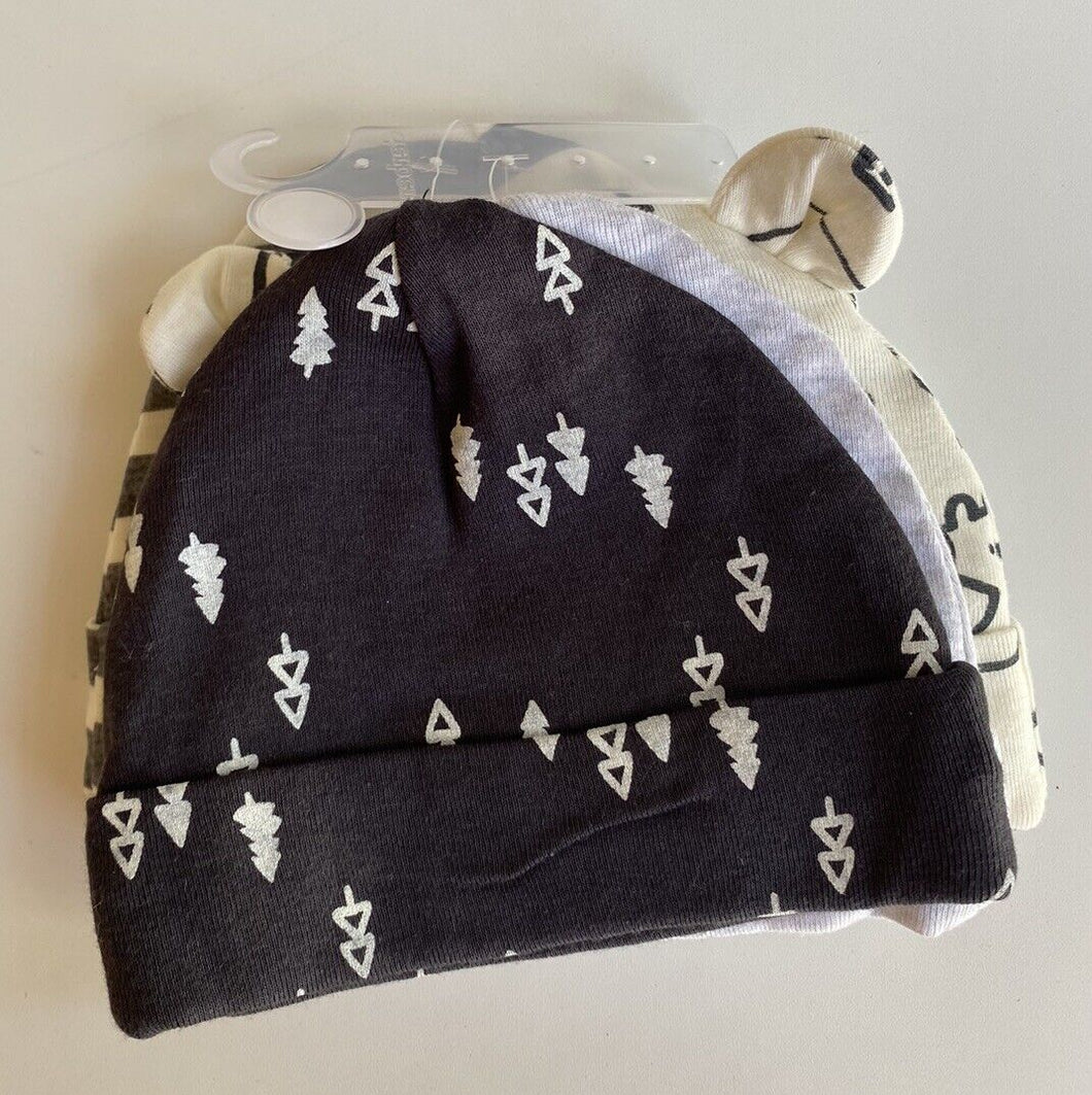 Gerber baby unisex size 0-6 months pack 4 beanie hats grey white, BNWT