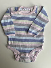 Load image into Gallery viewer, Purebaby baby girl size newborn pink blue stripe long sleeve top t-shirt, GUC
