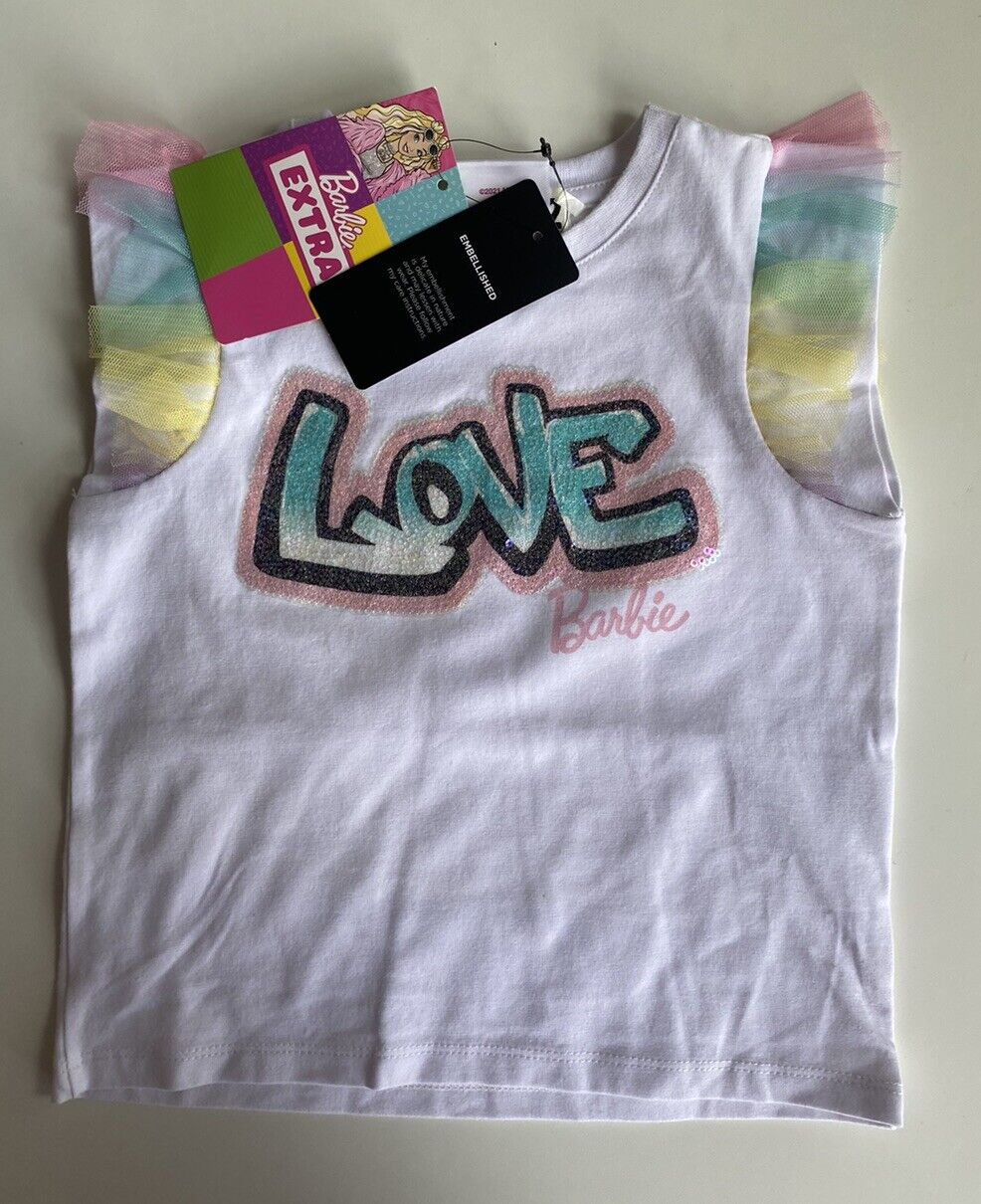 Cotton On Kids X Barbie Extra girls toddler size white rainbow t-shi