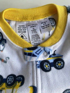 Carter's kids boys toddler size 3 white yellow vehicles one piece PJs, VGUC