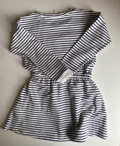 Seed kids girls size 7 navy blue white stripe long sleeve dress, GUC