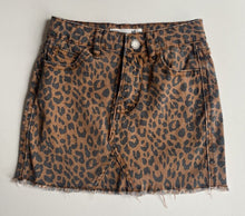 Load image into Gallery viewer, Cotton On Kids girls size 4 brown black leopard print denim mini skirt, VGUC
