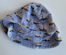 Load image into Gallery viewer, Bedhead baby size 3-6 months grey sun hat yellow diggers trucks, VGUC
