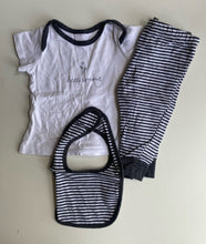 Load image into Gallery viewer, Target baby size 0-3 months grey white bundle top leggings bib, VGUC
