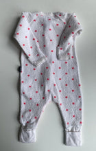 Load image into Gallery viewer, Bonds baby size 0-3 month zippy wondersuit white pink spot Terry towelling VGUC
