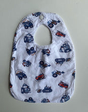 Load image into Gallery viewer, Unbranded baby bib white trucks diggers, VGUC
