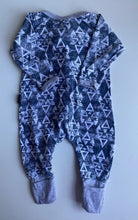 Load image into Gallery viewer, Bonds baby size newborn zippy wondersuit blue grey patterned, VGUC
