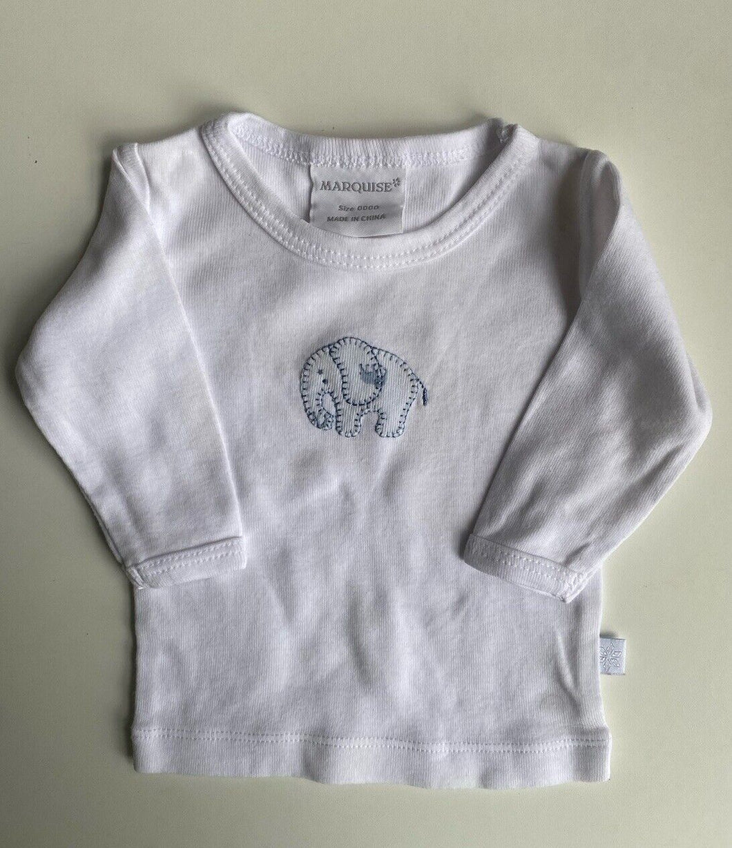 Marquise baby size newborn white long sleeve top t-shirt elephant, VGUC