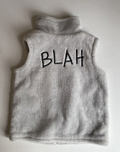 Load image into Gallery viewer, Sookibaby baby size 18-24 months grey fluffy zip up vest Blah Blah, VGUC
