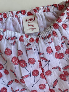 Seed baby girl size 6-12 months pink white cherries top t-shirt, VGUC