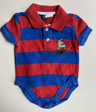 Load image into Gallery viewer, Mambo baby size 0-3 months red blue stripe collared bodysuit top dog, VGUC

