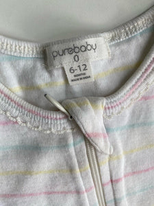 Purebaby baby girl size 6-12 months white colourful stripe one-piece, VGUC