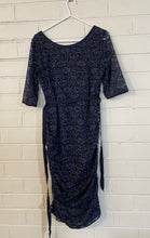 Load image into Gallery viewer, Ripe Women&#39;s size XS navy blue lace long sleeve fitted dress, EUC
