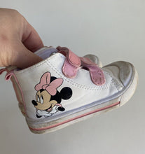 Load image into Gallery viewer, Disney baby girl size 5 white pink Minnie Mouse high-top sneakers shoes, VGUC
