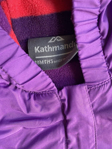 Kathmandu baby size 12-18 months purple hooded zip up snowsuit warm, VGUC