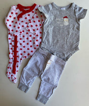 Load image into Gallery viewer, Target baby size 0-3 months Christmas bundle one-piece top pants Santa, VGUC
