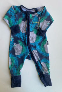 Bonds baby size 0-3 months zippy wondersuit blue green rhinos, GUC