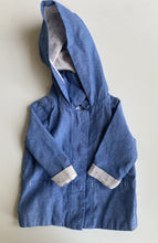 Load image into Gallery viewer, Target baby girl size 3-6 months blue hooded button up zip jacket, EUC
