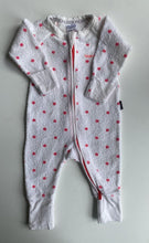 Load image into Gallery viewer, Bonds baby size 0-3 month zippy wondersuit white pink spot Terry towelling VGUC
