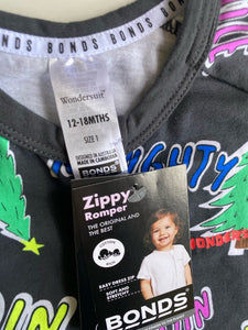 Bonds baby size 12-18 months zippy wondersuit black Christmas trees, BNWT