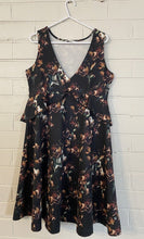 Load image into Gallery viewer, Ripe Women&#39;s size XS black floral sleeveless peplum v neck dress, EUC
