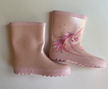 Load image into Gallery viewer, Next kids girls size UK 3/EUR 35.5 pink unicorn gumboots rain boots, VGUC
