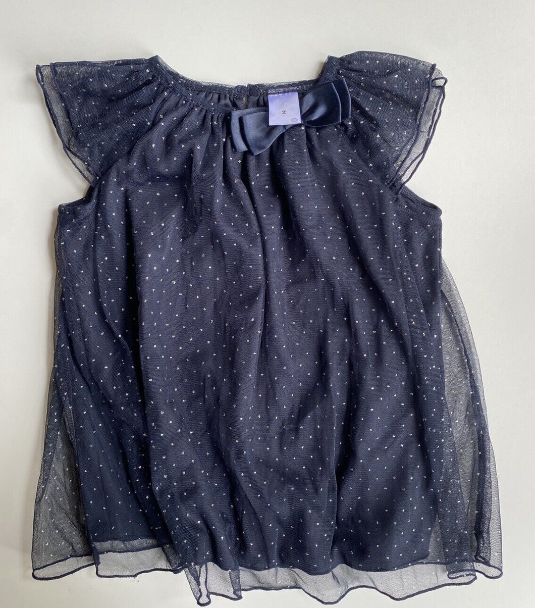 Target kids girls toddler size 2 navy blue silver spot tulle dress, VGUC