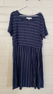 Ripe women's size XL maternity blue white stripe t-shirt dress, VGUC