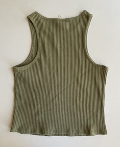 Seed Teen kids girls size 12 olive green ribbed tank top cropped, VGUC