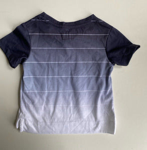 Indie Kids baby boy size 0-3 months grey white stripe short sleeve top, VGUC