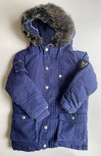 Load image into Gallery viewer, Petit Bateau kids size 4 years blue hooded jacket fluffy collar thick warm, VGUC
