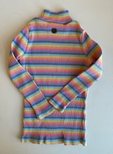 Load image into Gallery viewer, Ghanda baby girl size 1-2 years pastel rainbow stripe ribbed long sleeve top GUC
