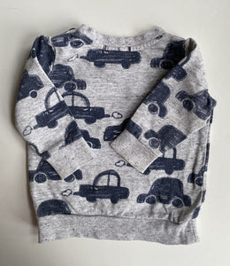 Seed baby boy size 3-6 months grey blue cars jumper, VGUC