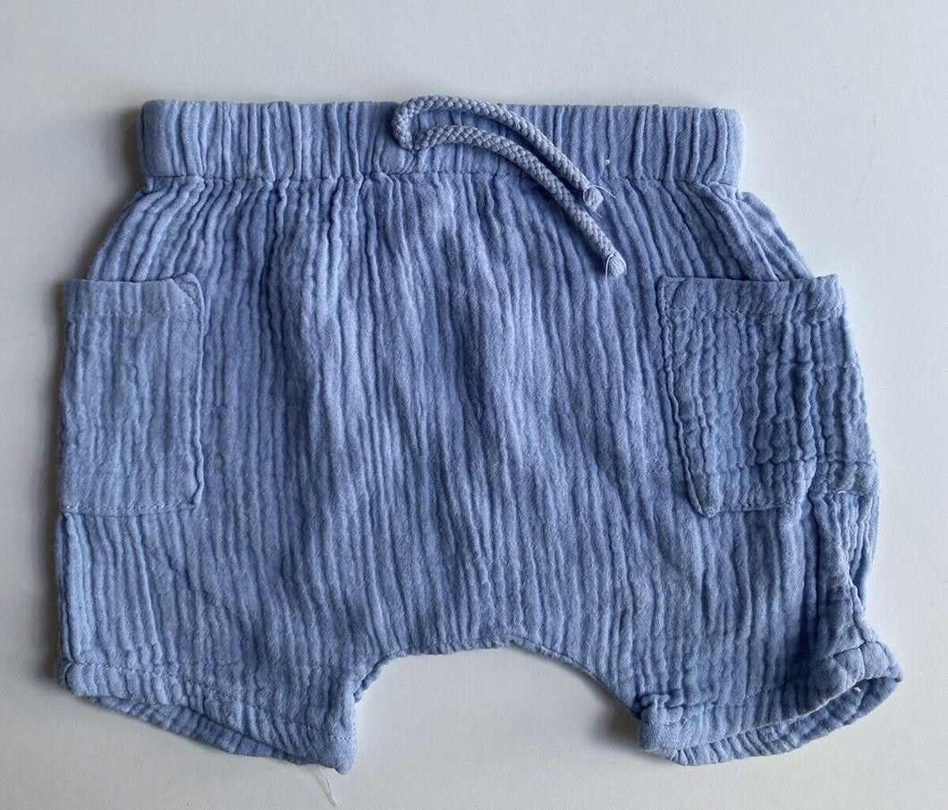 Cotton On baby girl size 3-6 months blue textured drawstring shorts, VGUC